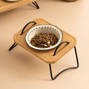 Elevate Your Pet's Dining Experience with Our Anti Tumble Pet Wooden Ceramic Feeding Bowl Rack