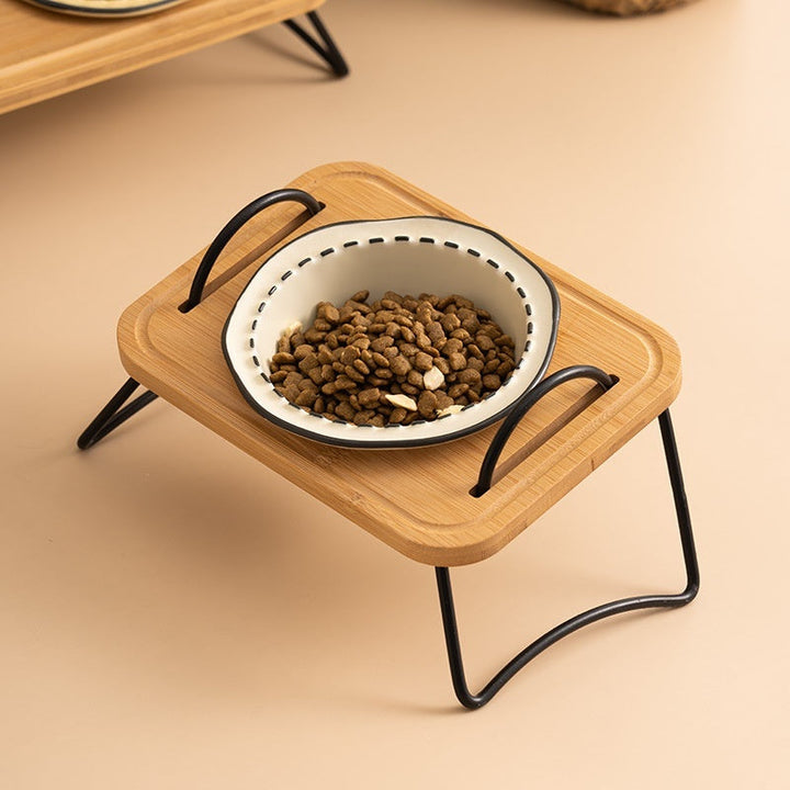 Elevate Your Pet's Dining Experience with Our Anti Tumble Pet Wooden Ceramic Feeding Bowl Rack